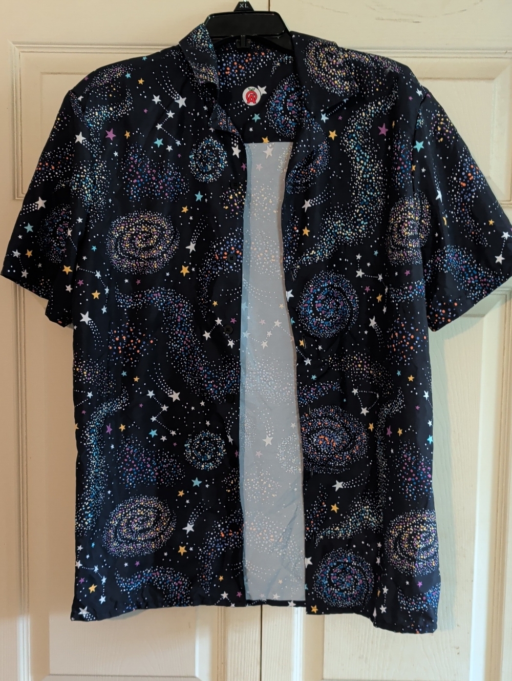 Apple Navy Galaxy Print Short-Sleeve Button-Down Shirt
